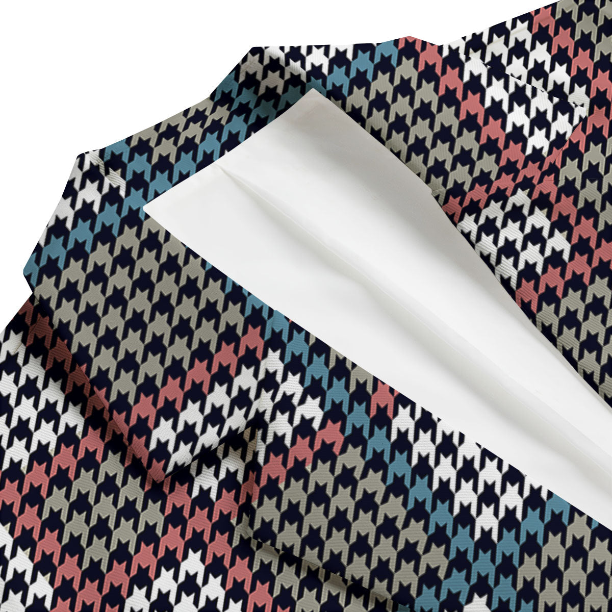 White Houndstooth And Blue Red Print Men's Blazer-grizzshop