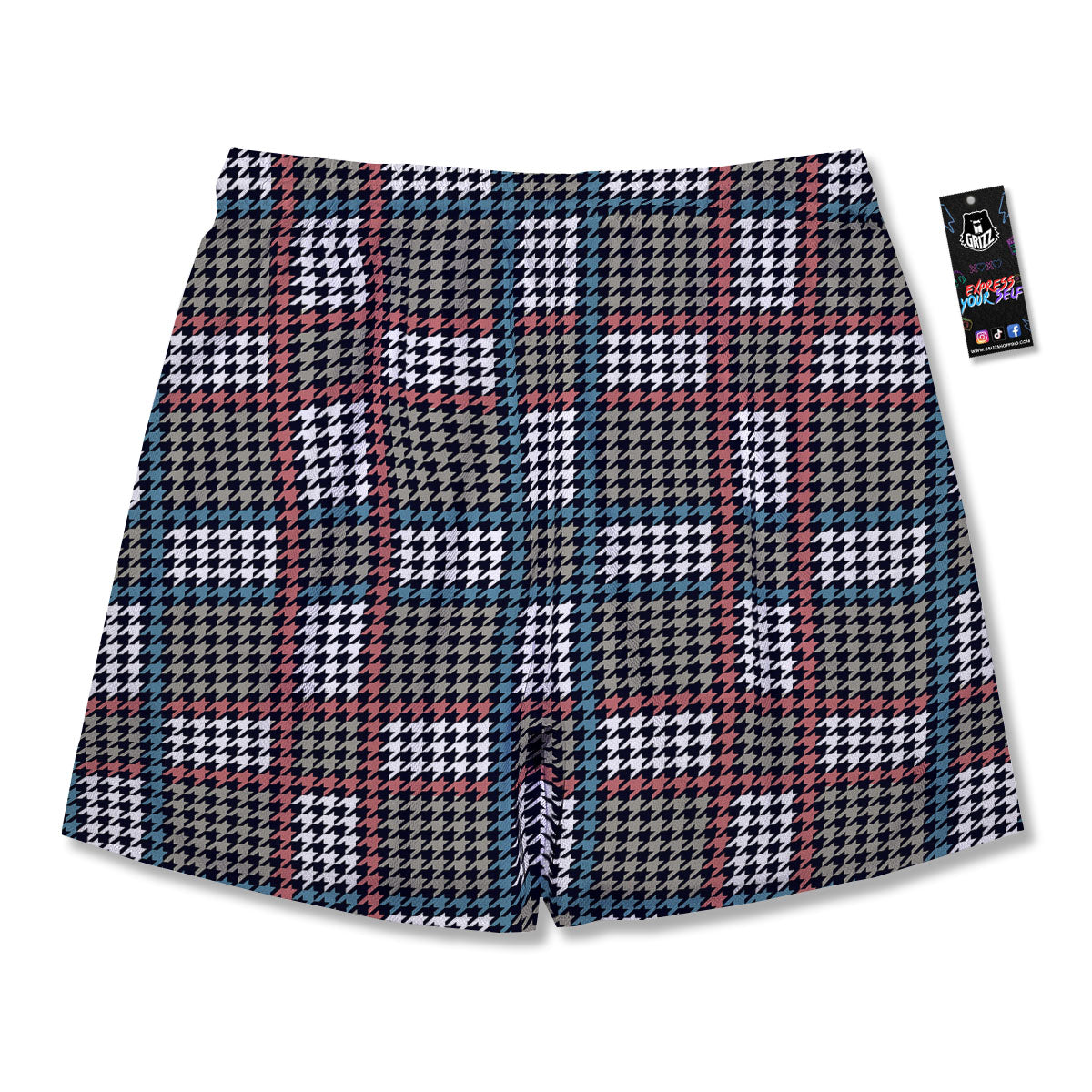 White Houndstooth And Blue Red Print Men's Running Shorts-grizzshop