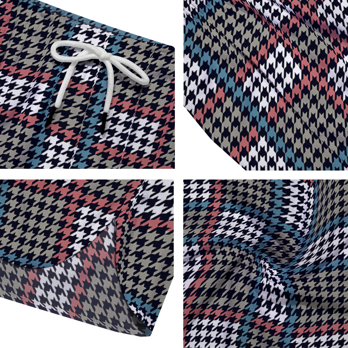 White Houndstooth And Blue Red Print Men's Running Shorts-grizzshop