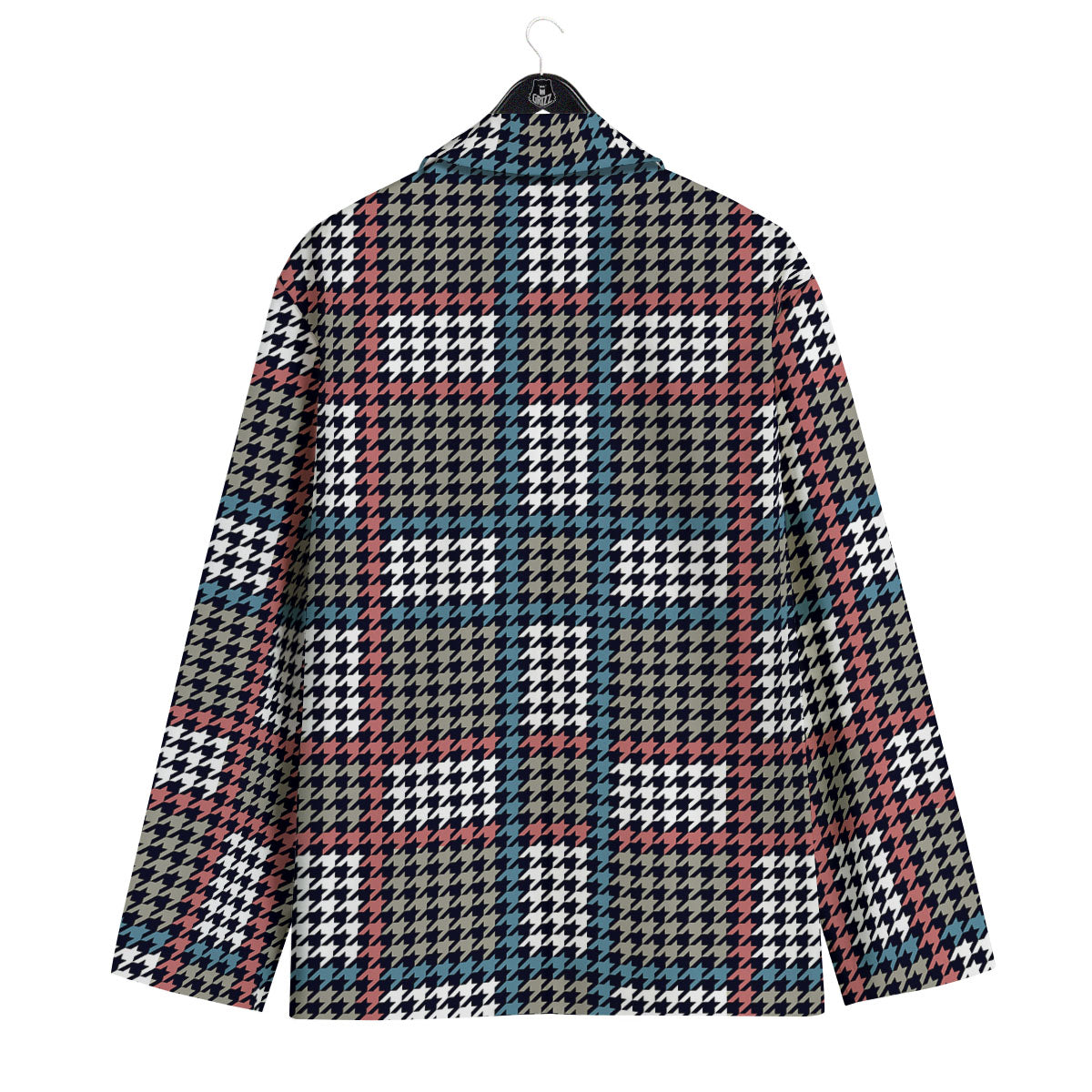 White Houndstooth And Blue Red Print Men's Sport Coat-grizzshop