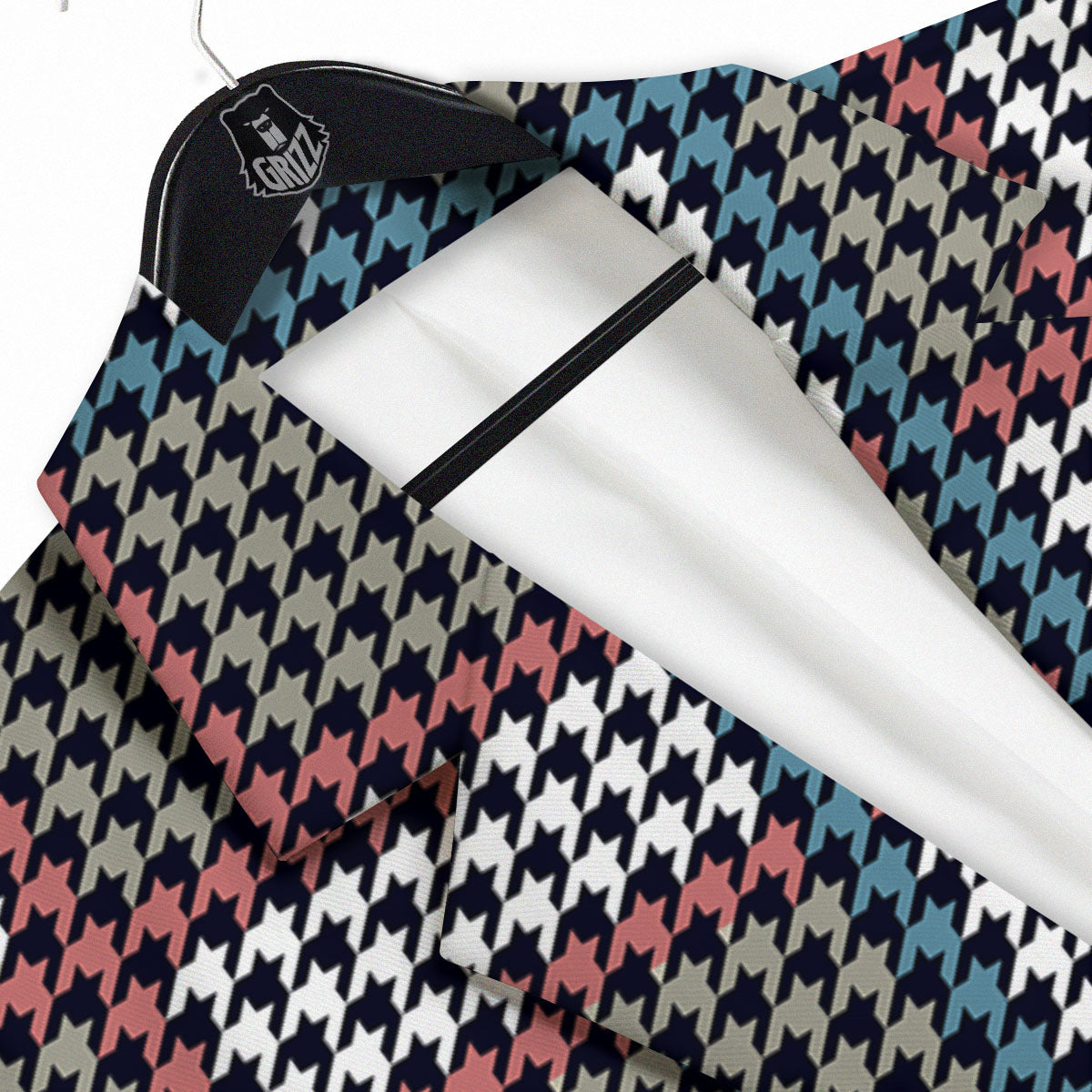 White Houndstooth And Blue Red Print Men's Sport Coat-grizzshop