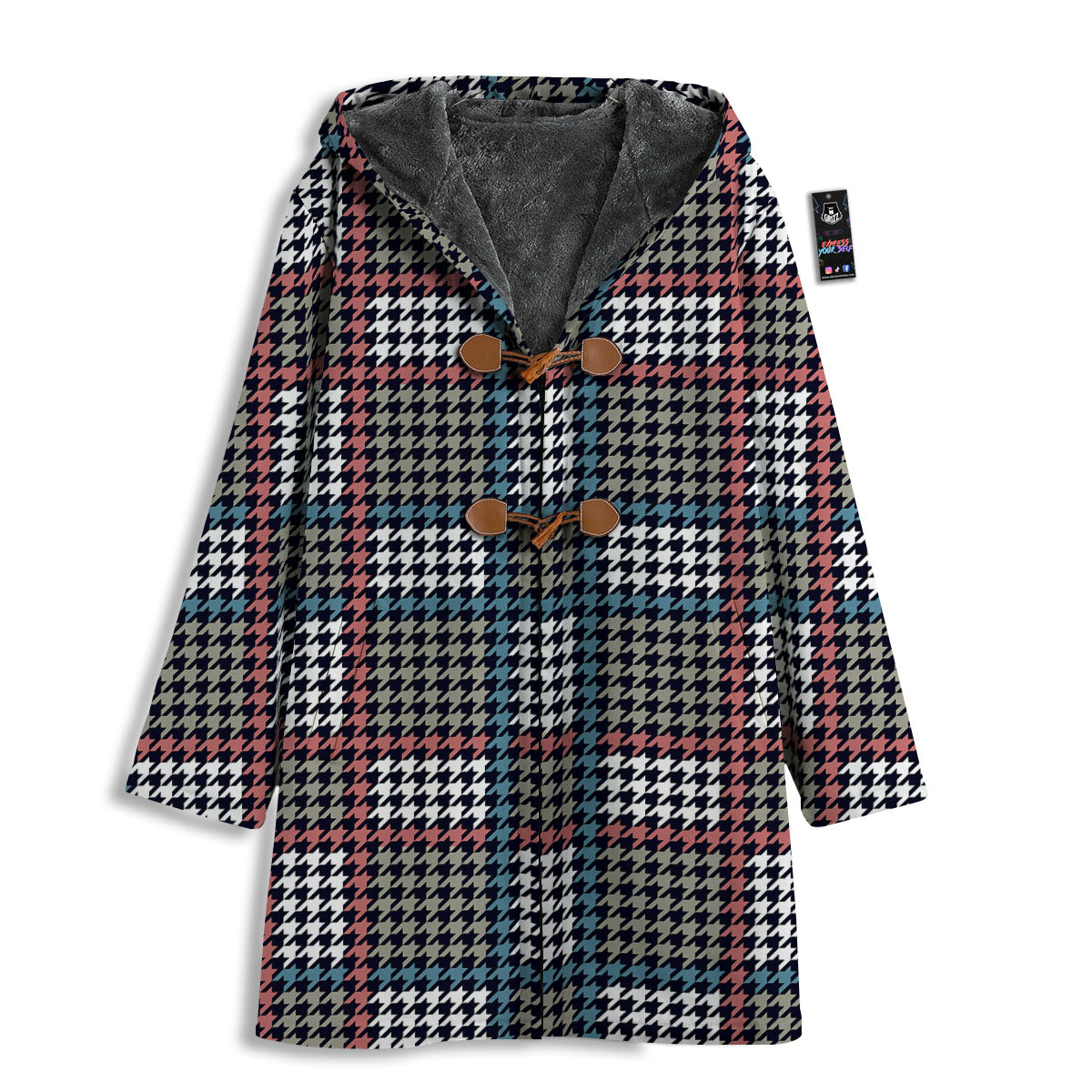 White Houndstooth And Blue Red Print Men's Windbreaker Jacket-grizzshop