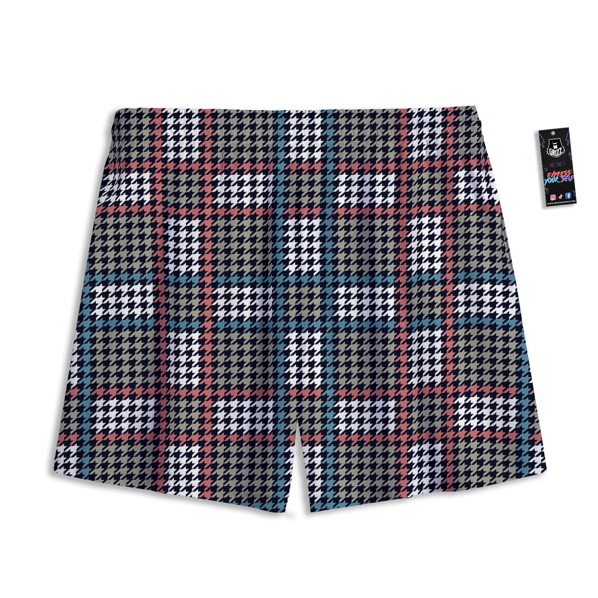 White Houndstooth And Blue Red Print Mesh Shorts