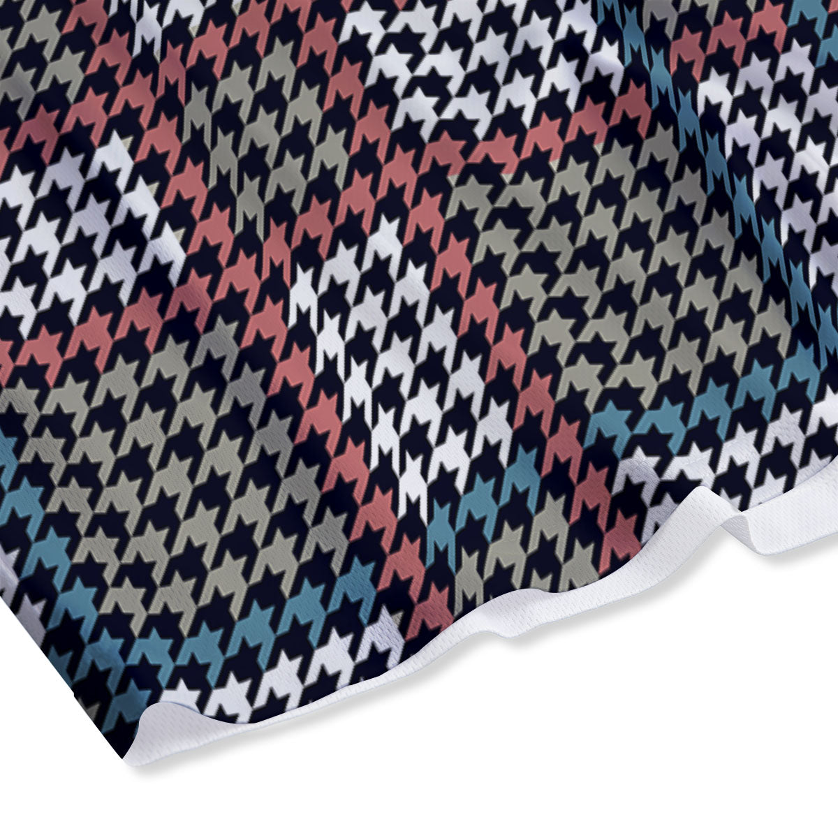 White Houndstooth And Blue Red Print Mesh Shorts
