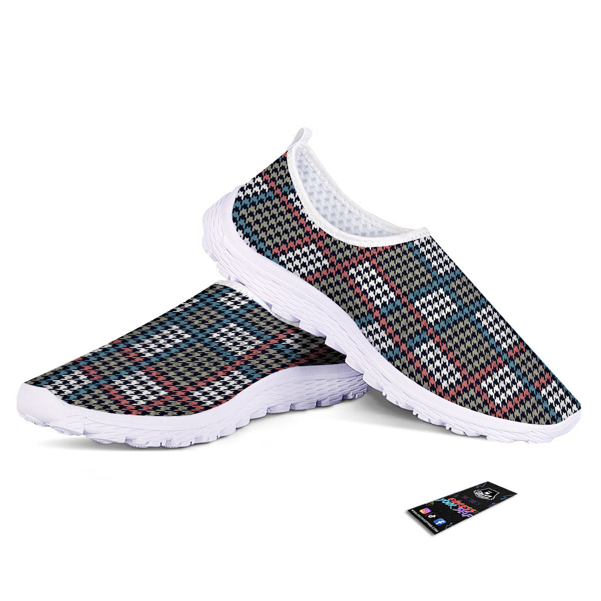 White Houndstooth And Blue Red Print Nurse Shoes-grizzshop