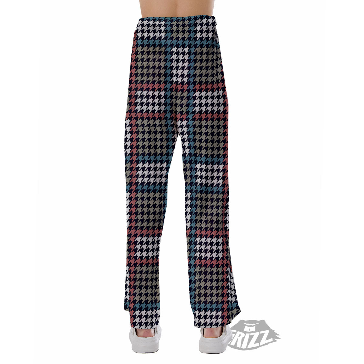 White Houndstooth And Blue Red Print Pajama Pants-grizzshop