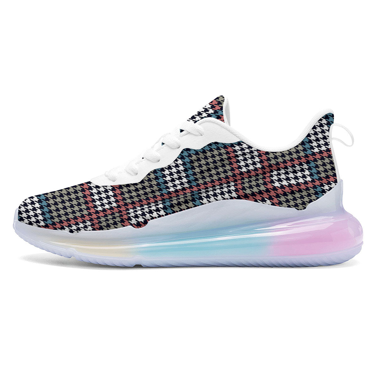 White Houndstooth And Blue Red Print Running Sneakers-grizzshop