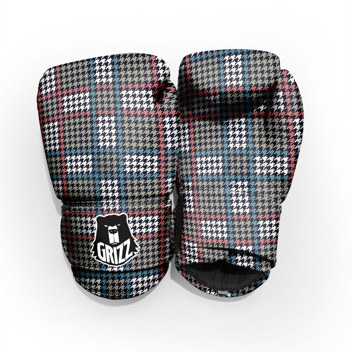 White Houndstooth And Blue Red Print Pro Boxing Glove