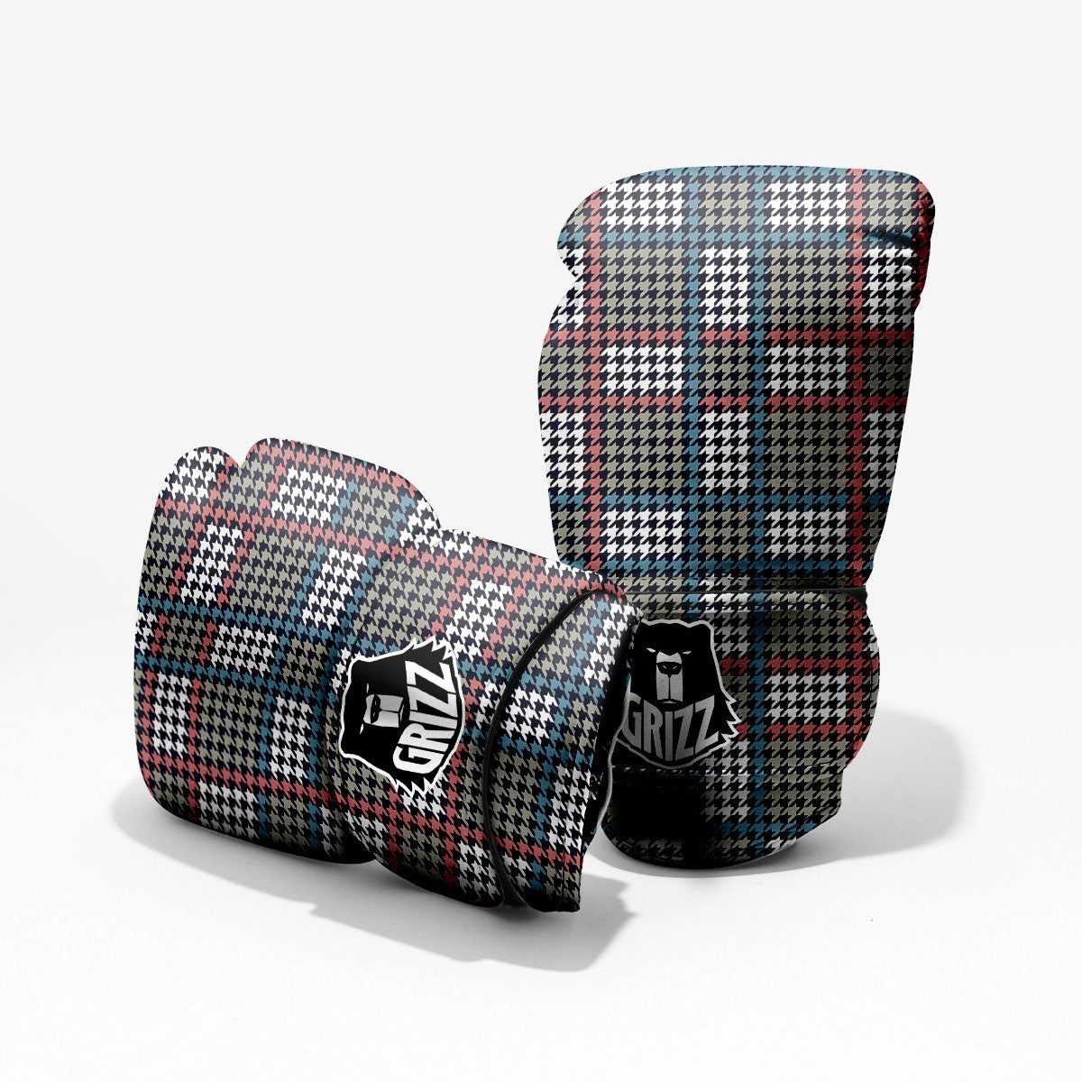 White Houndstooth And Blue Red Print Pro Boxing Glove