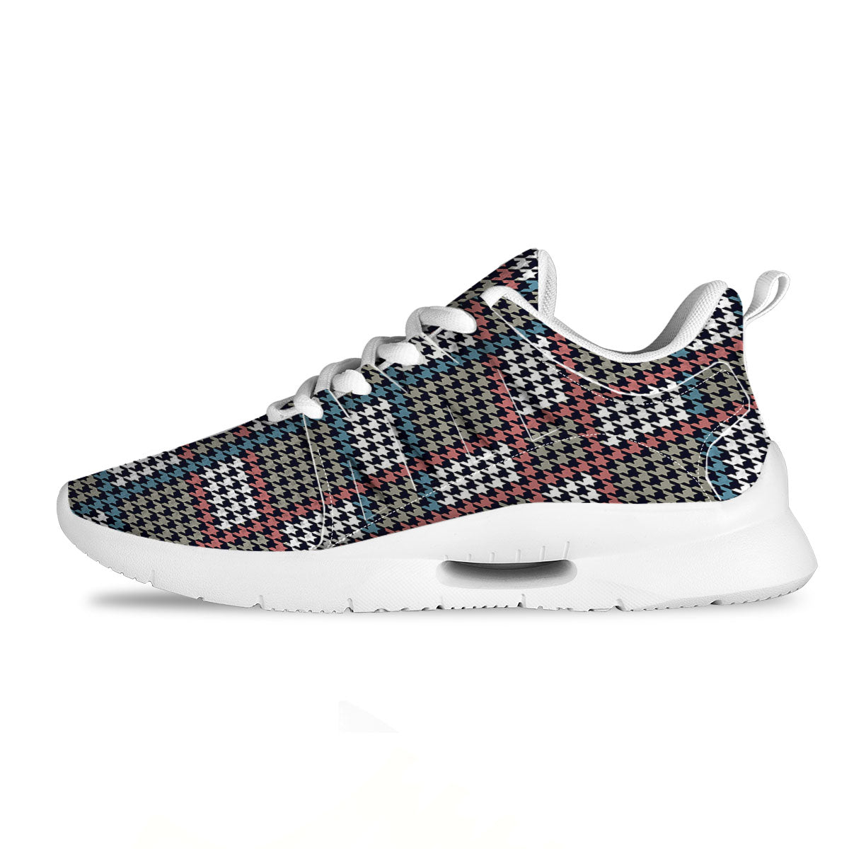White Houndstooth And Blue Red Print Tennis Shoes-grizzshop
