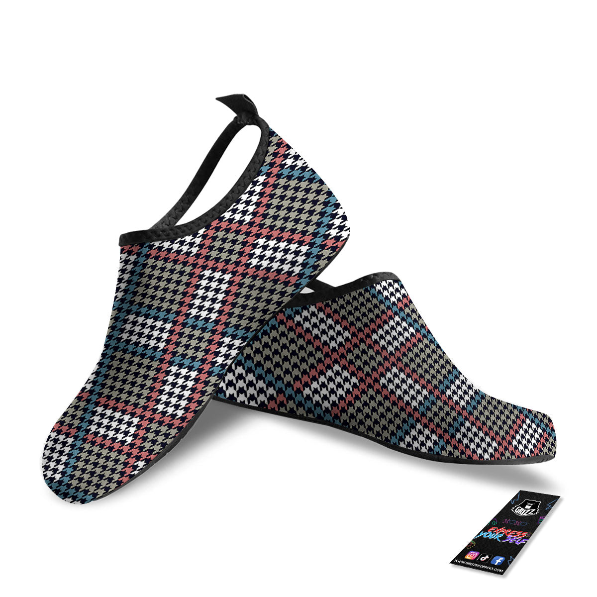White Houndstooth And Blue Red Print Water Shoes-grizzshop