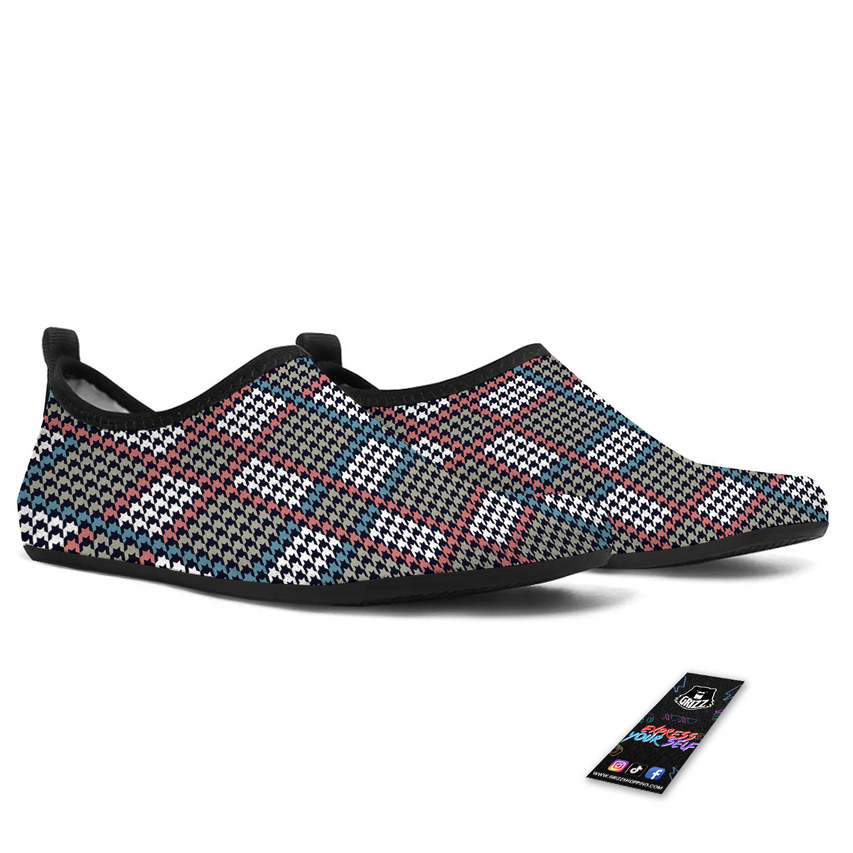 White Houndstooth And Blue Red Print Water Shoes-grizzshop