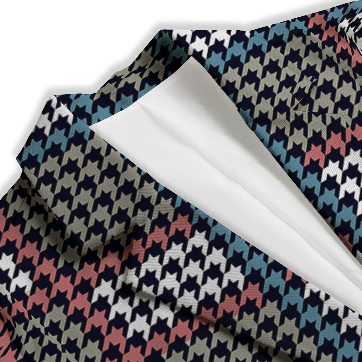 White Houndstooth And Blue Red Print Women's Blazer-grizzshop