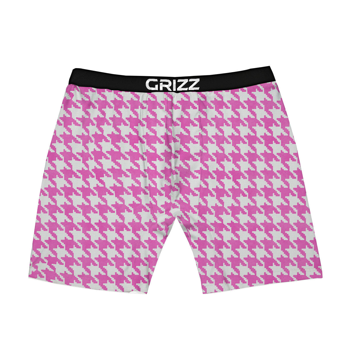 White Houndstooth And Pink Print Boxer Briefs-grizzshop