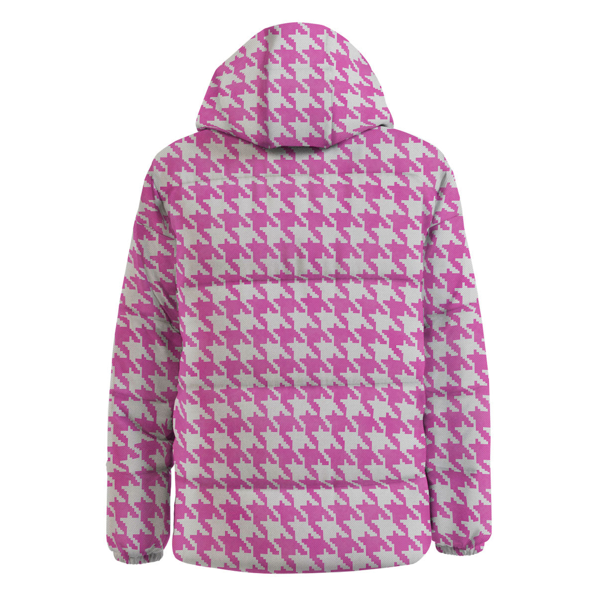 White Houndstooth And Pink Print Down Jacket-grizzshop