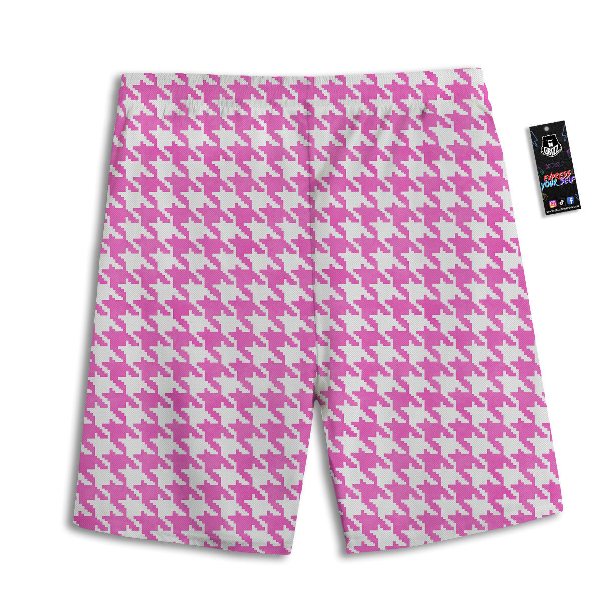 White Houndstooth And Pink Print Men's Athletic Shorts