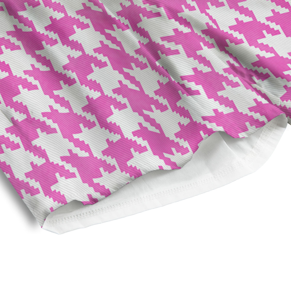 White Houndstooth And Pink Print Men's Athletic Shorts