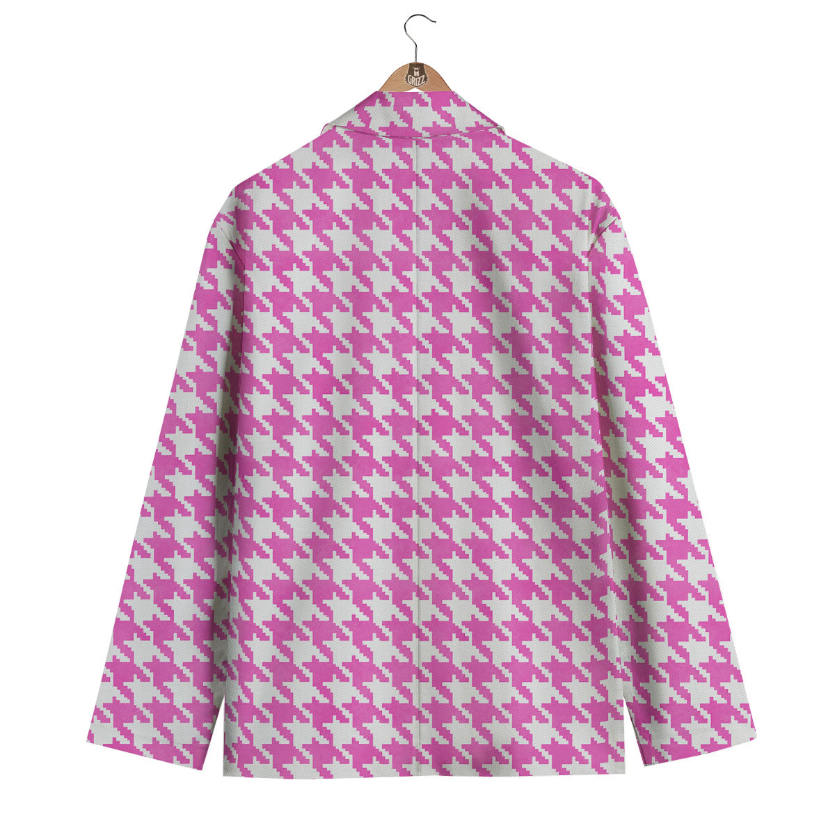 White Houndstooth And Pink Print Men's Blazer-grizzshop