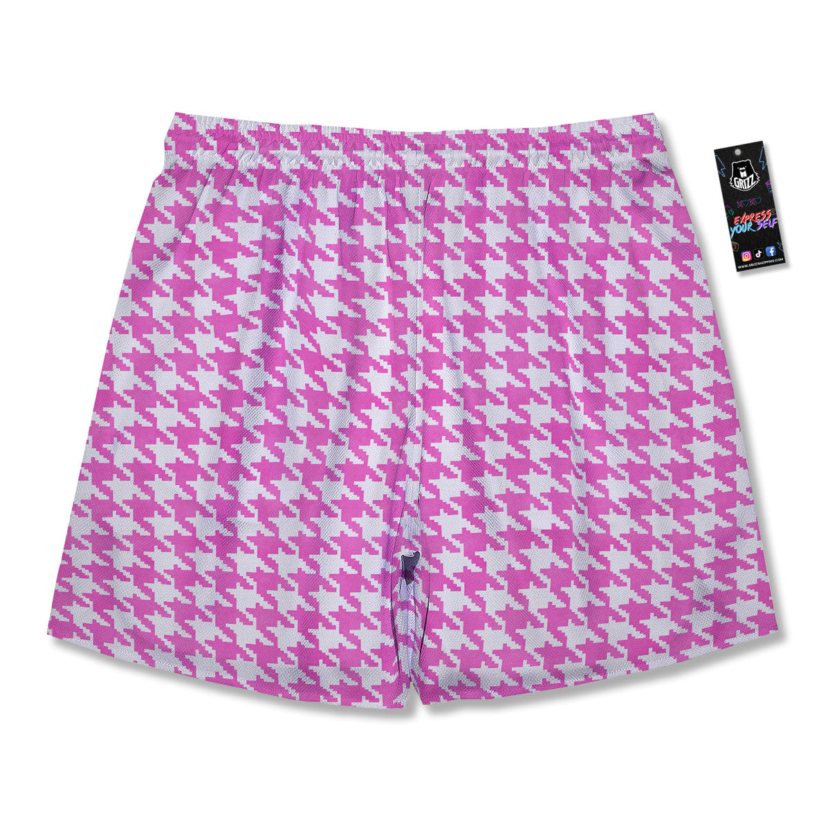 White Houndstooth And Pink Print Men's Running Shorts-grizzshop