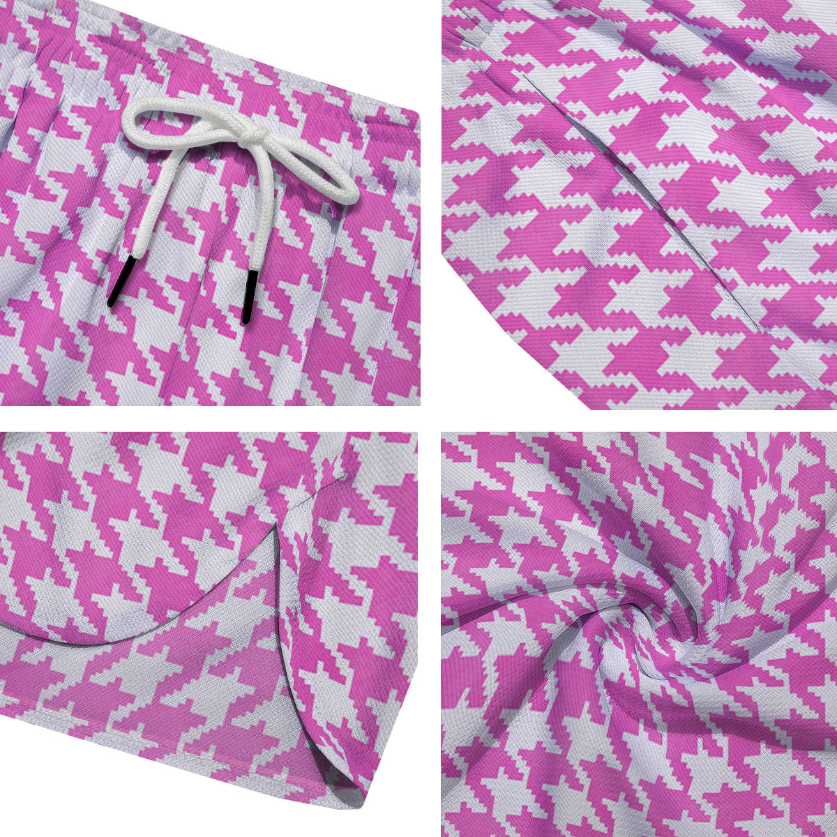 White Houndstooth And Pink Print Men's Running Shorts-grizzshop