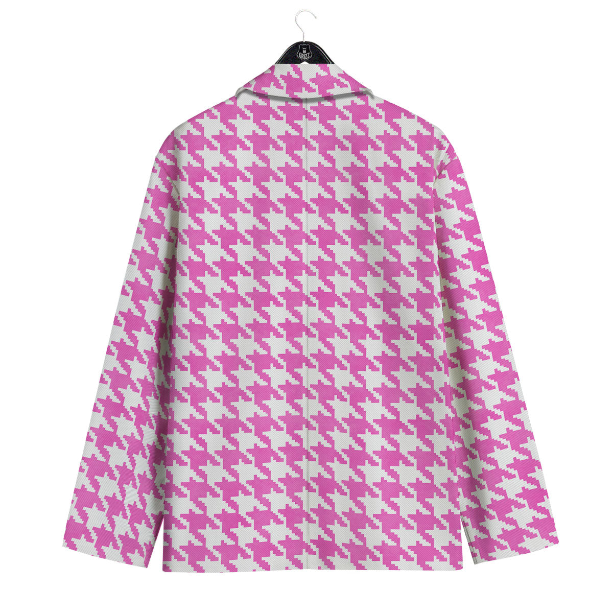 White Houndstooth And Pink Print Men's Sport Coat-grizzshop