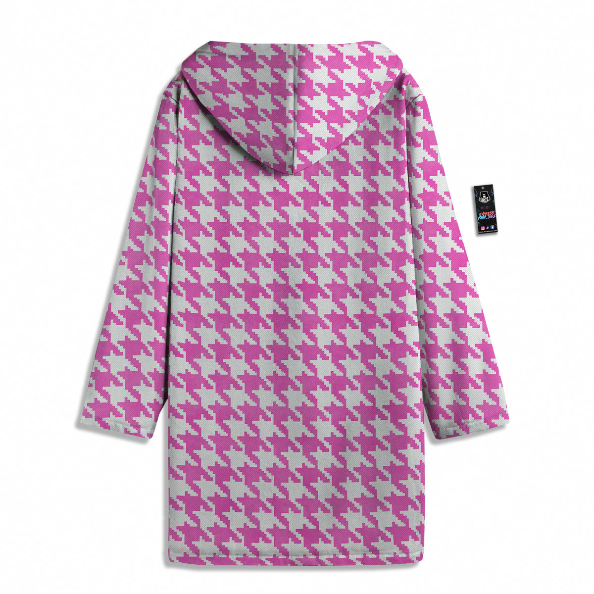 White Houndstooth And Pink Print Men's Windbreaker Jacket-grizzshop