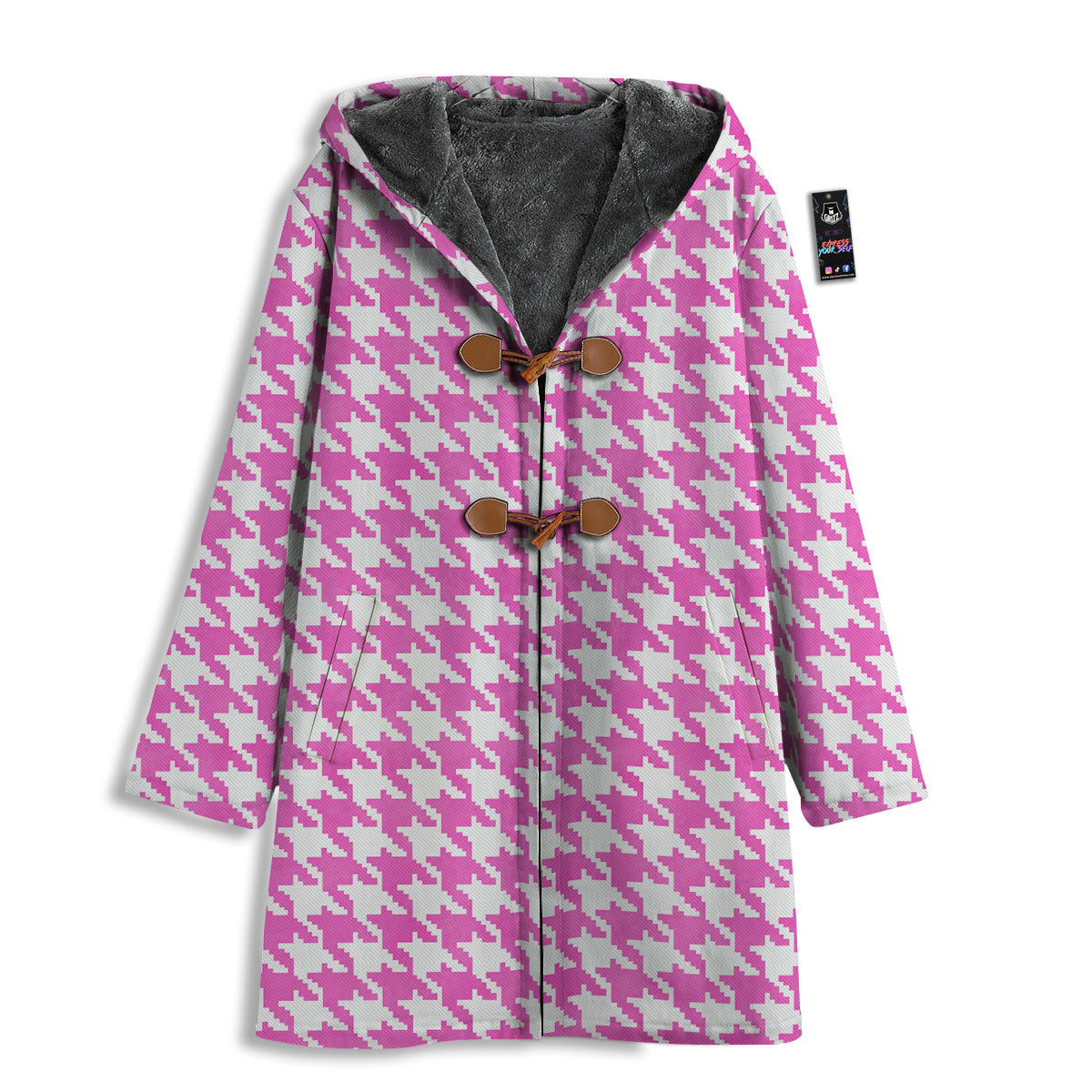 White Houndstooth And Pink Print Men's Windbreaker Jacket-grizzshop