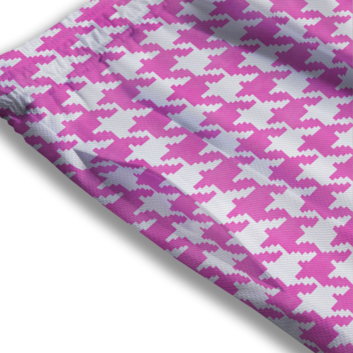 White Houndstooth And Pink Print Mesh Shorts