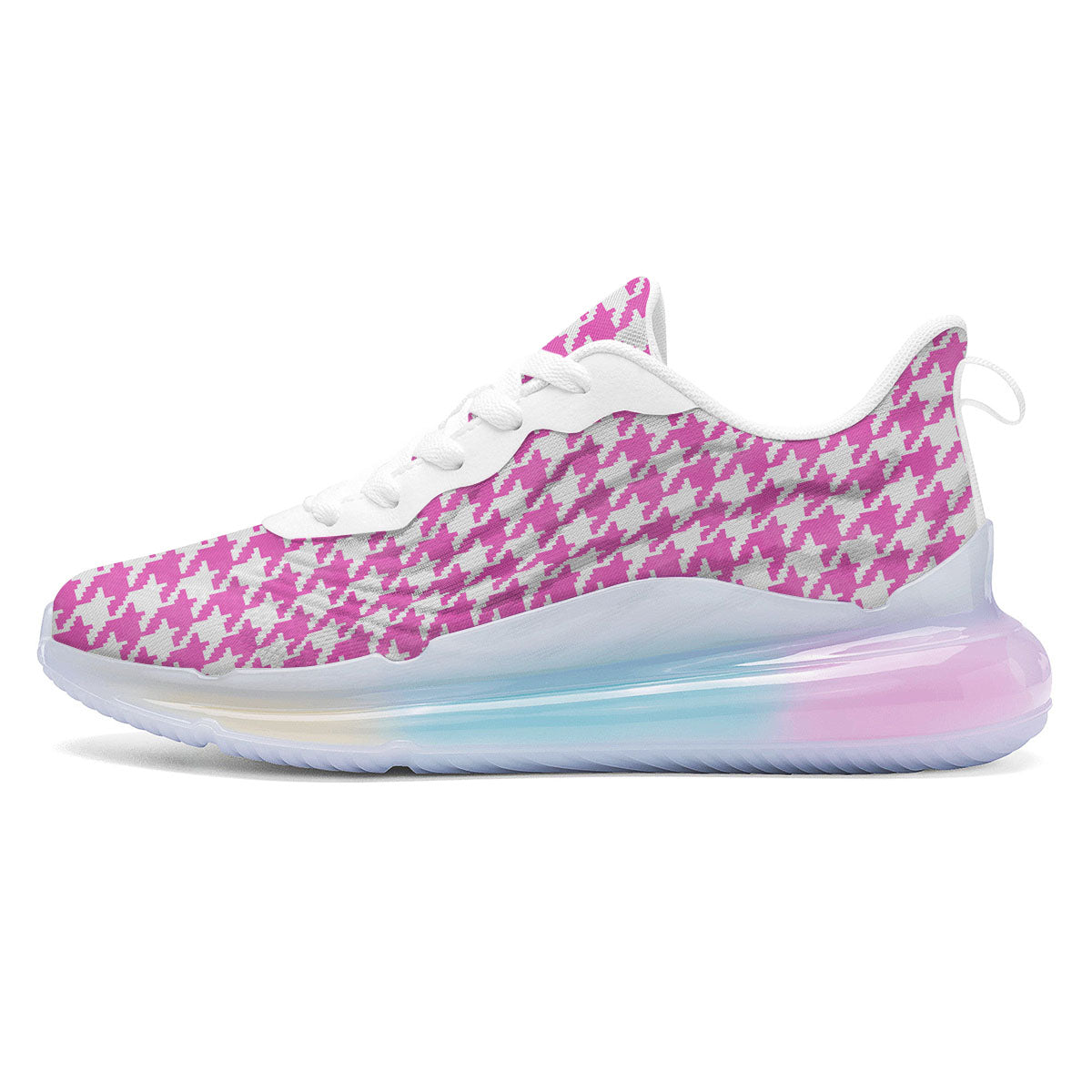 White Houndstooth And Pink Print Running Sneakers-grizzshop