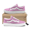 White Houndstooth And Pink Print Skate Shoes-grizzshop