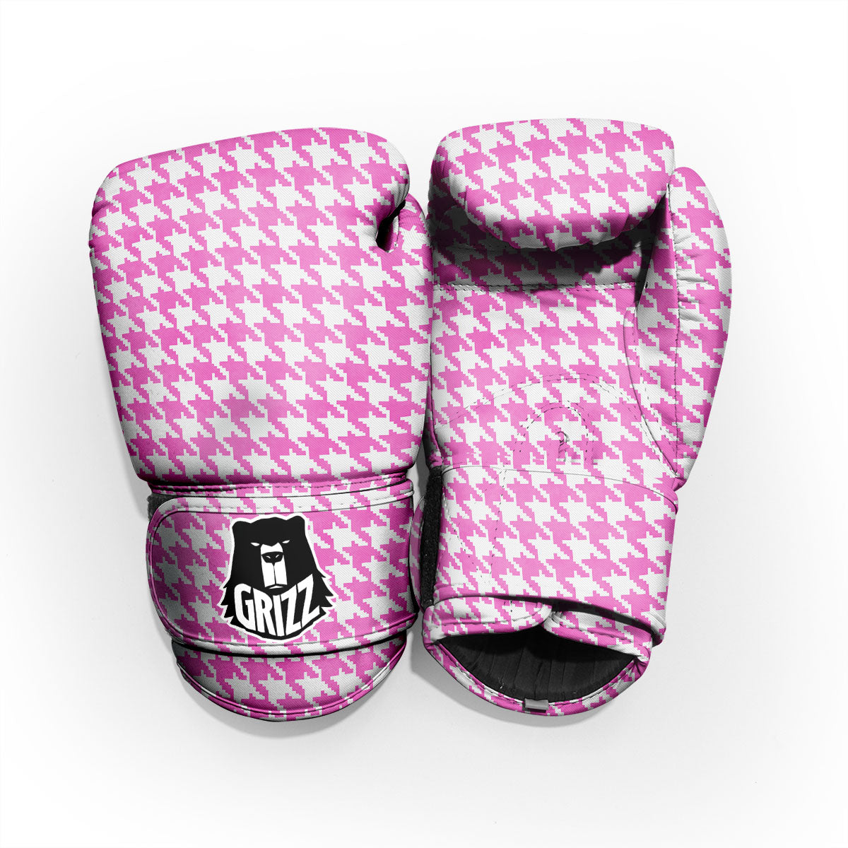 White Houndstooth And Pink Print Pro Boxing Glove
