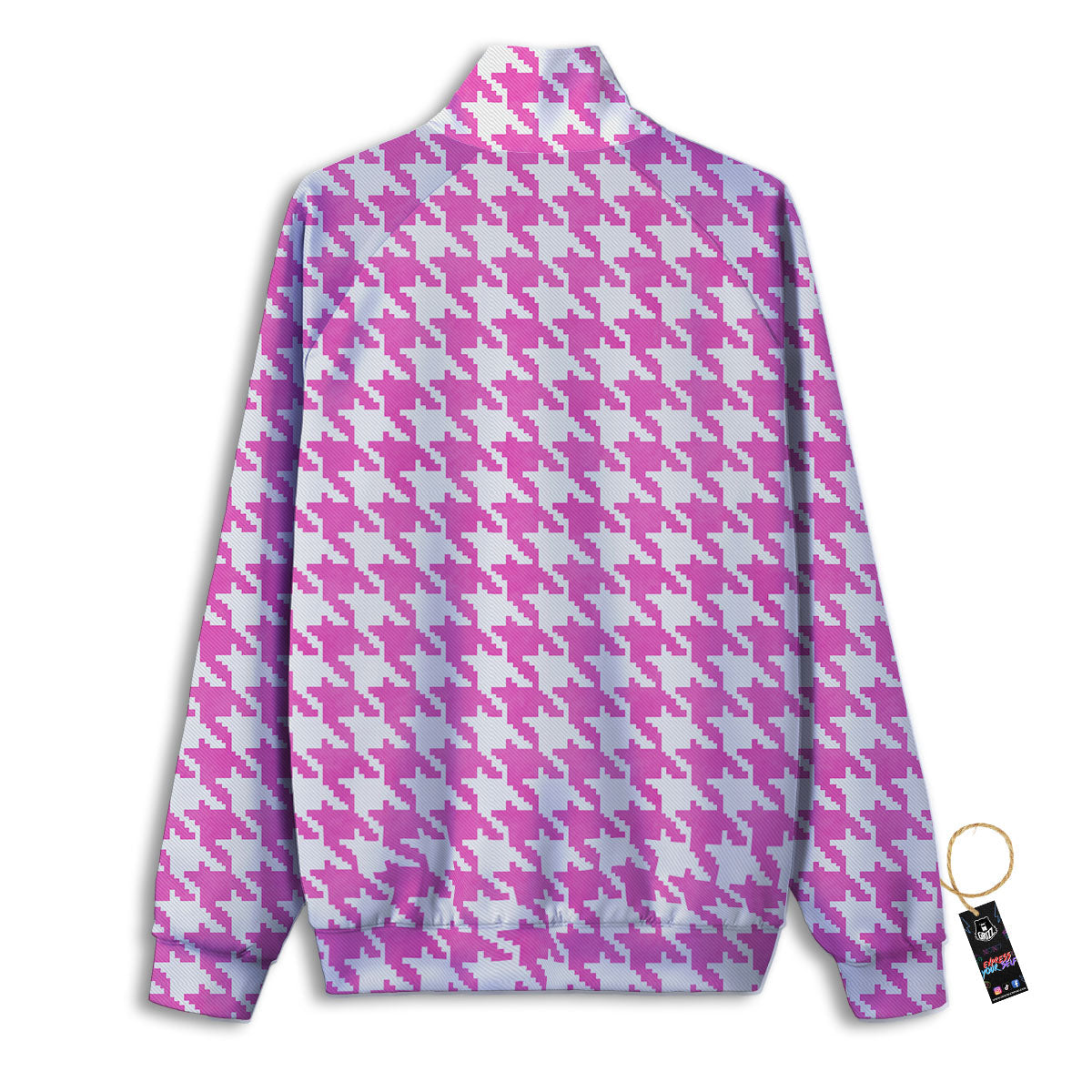 White Houndstooth And Pink Print Track Jacket-grizzshop