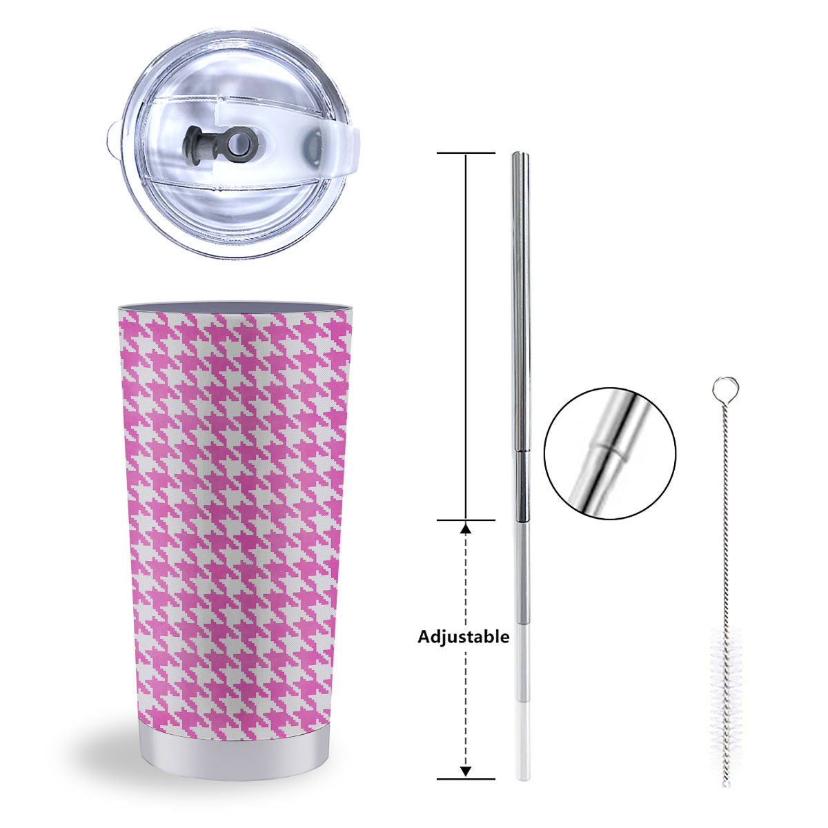 White Houndstooth And Pink Print Tumbler-grizzshop