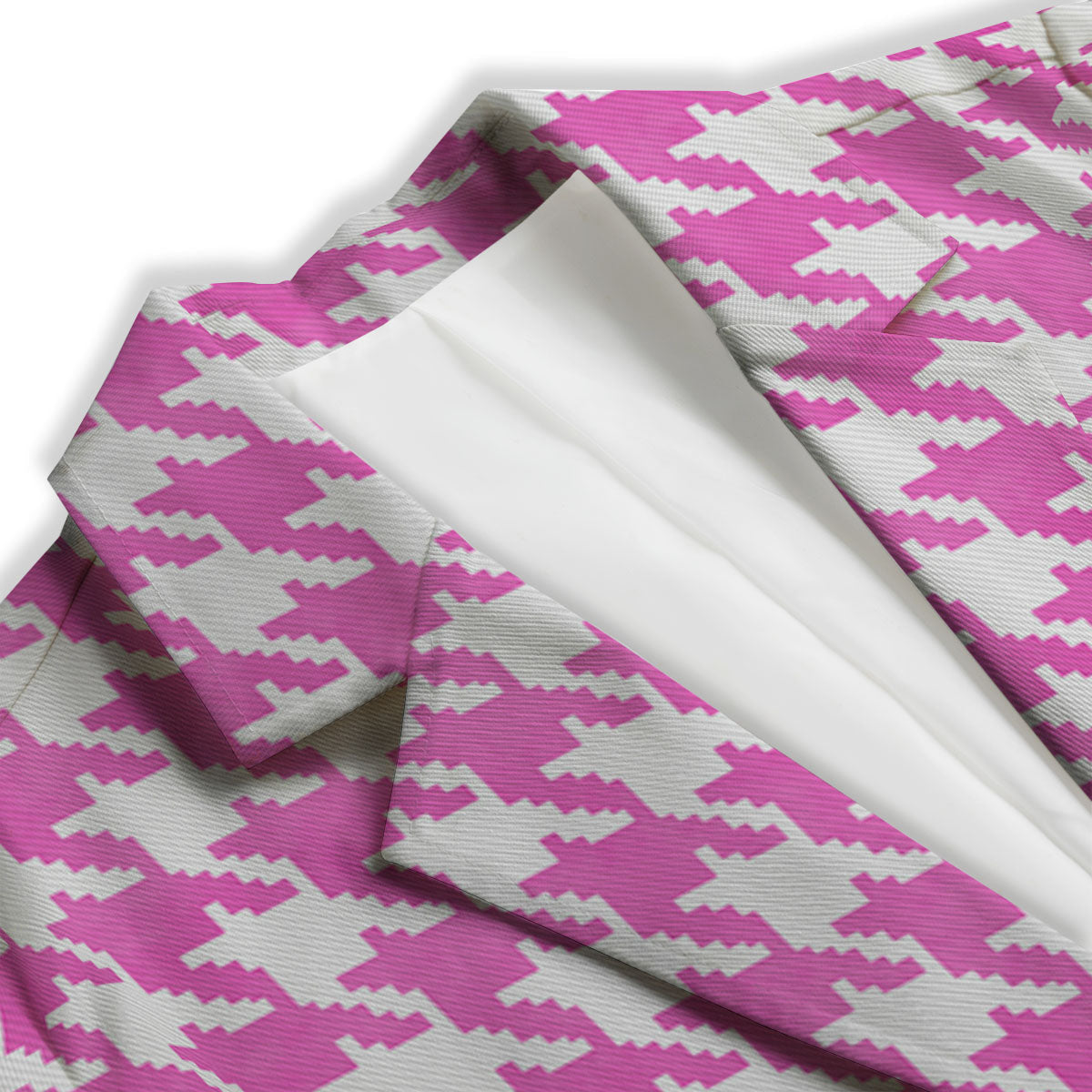 White Houndstooth And Pink Print Women's Blazer-grizzshop