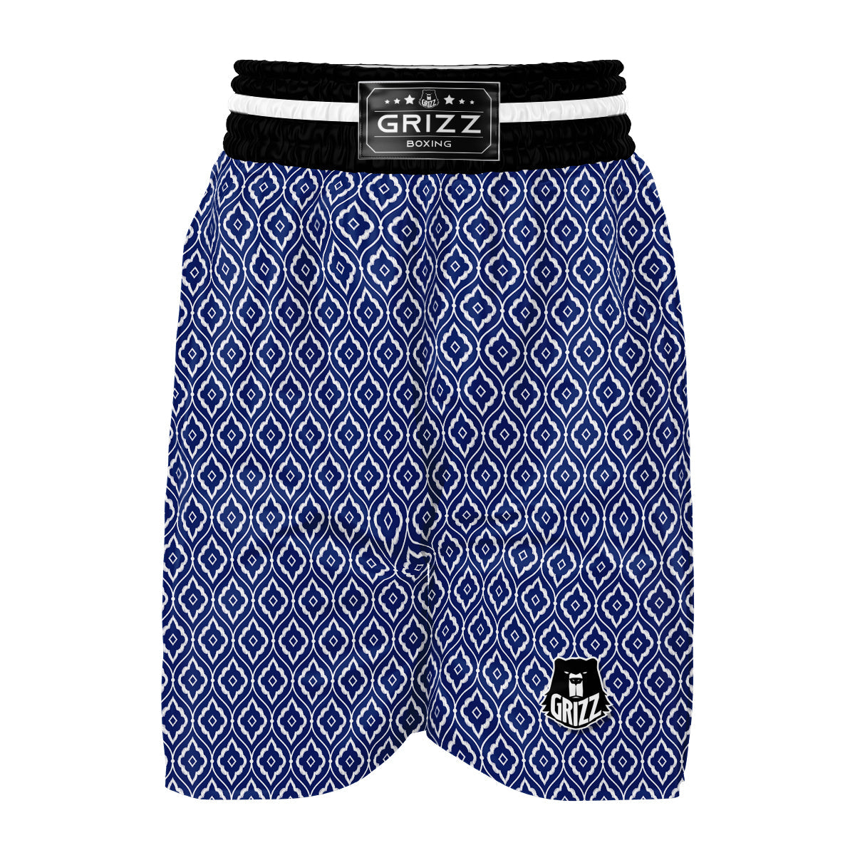 White Ikat And Blue Print Pattern Boxing Shorts-grizzshop