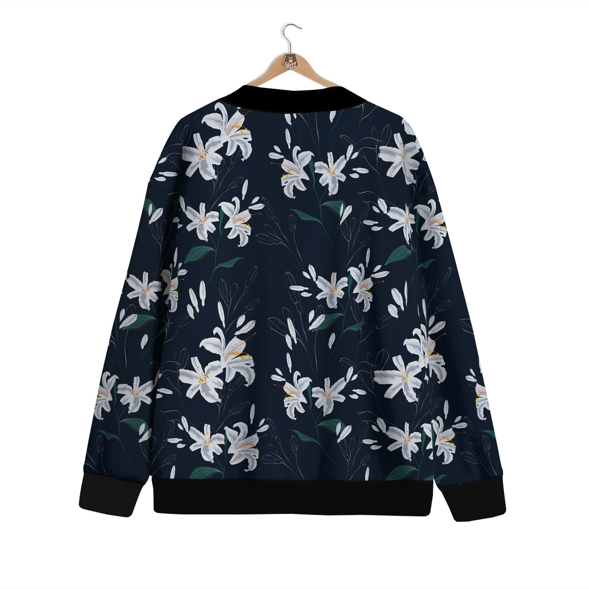 White Lily Black Print Pattern Cardigan-grizzshop