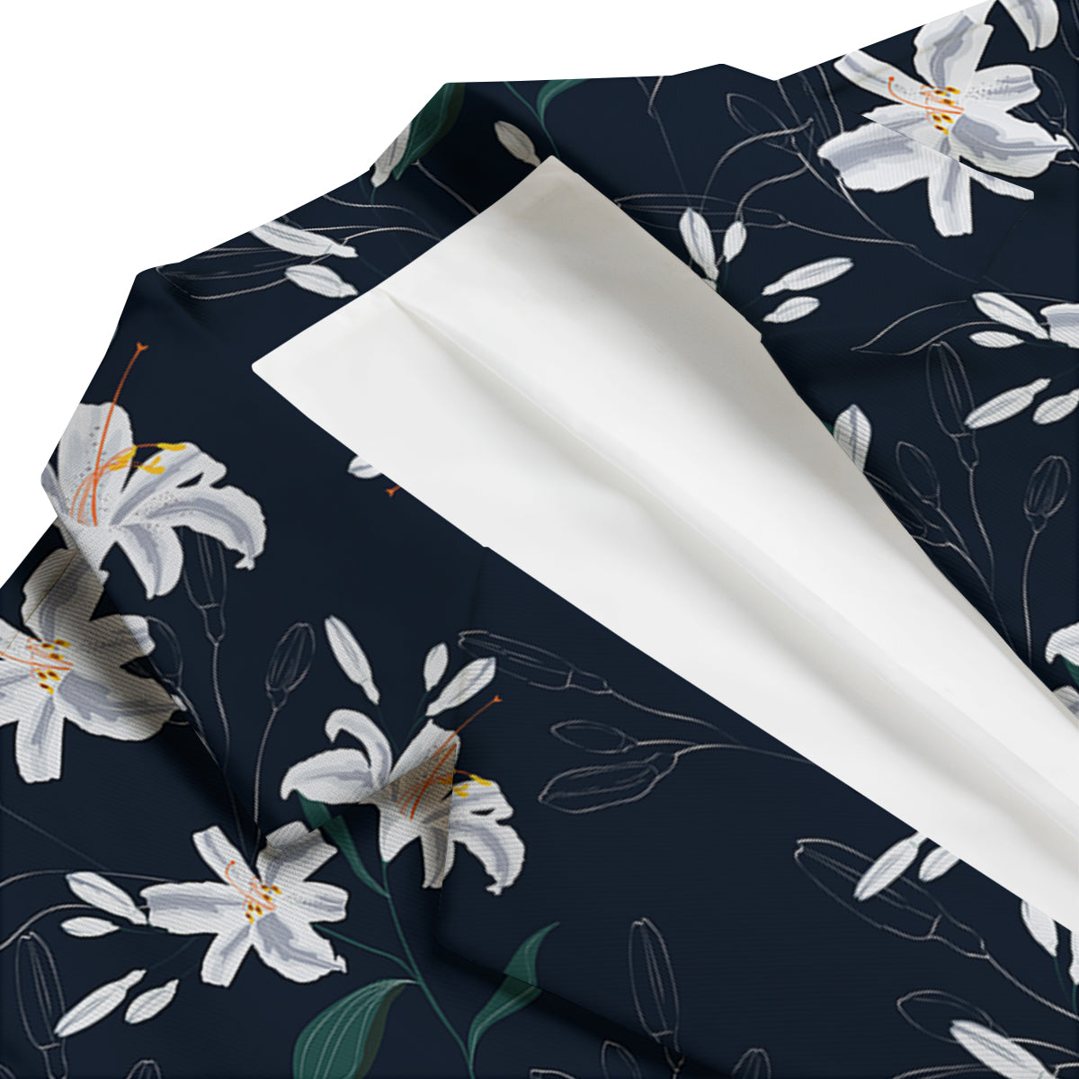 White Lily Black Print Pattern Men's Blazer-grizzshop