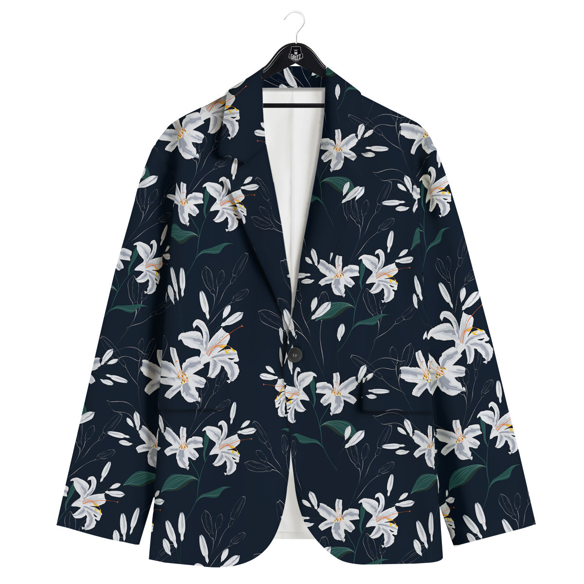 White Lily Black Print Pattern Men's Sport Coat-grizzshop