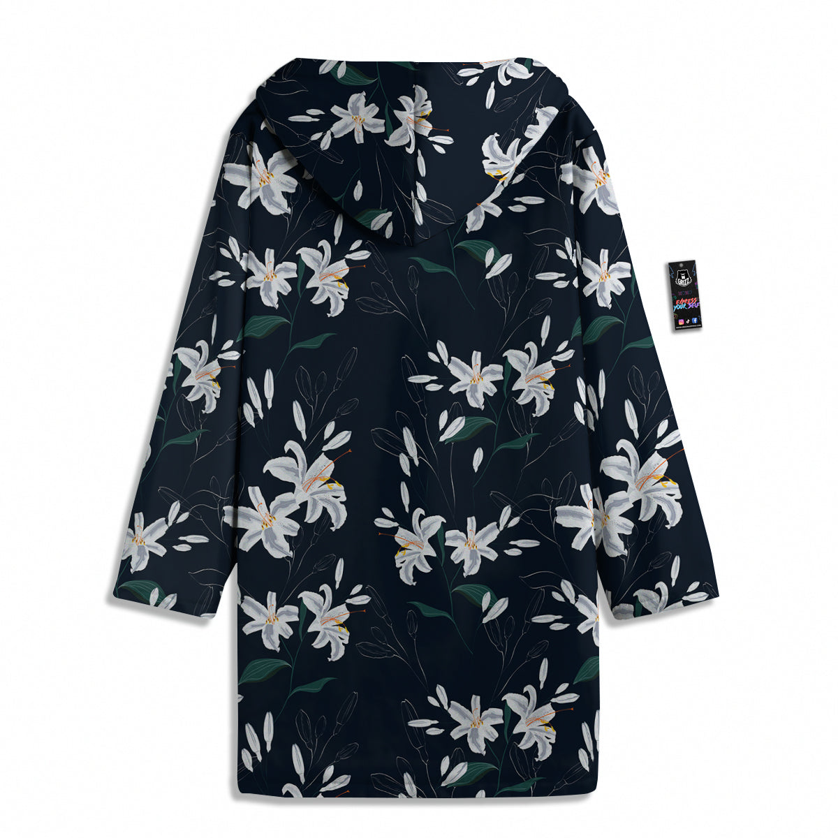 White Lily Black Print Pattern Men's Windbreaker Jacket-grizzshop