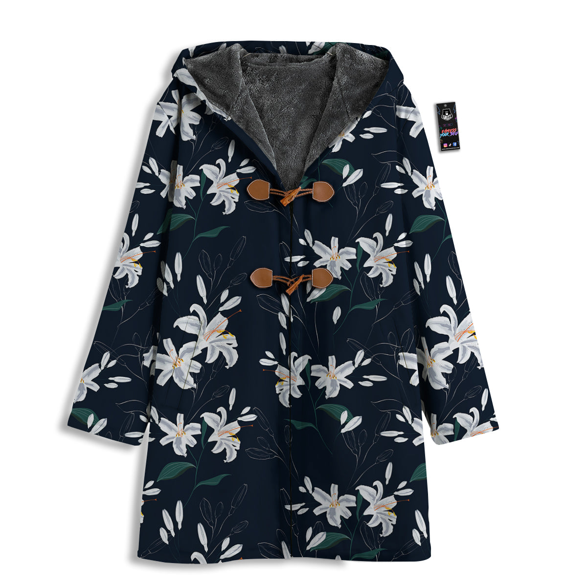 White Lily Black Print Pattern Men's Windbreaker Jacket-grizzshop
