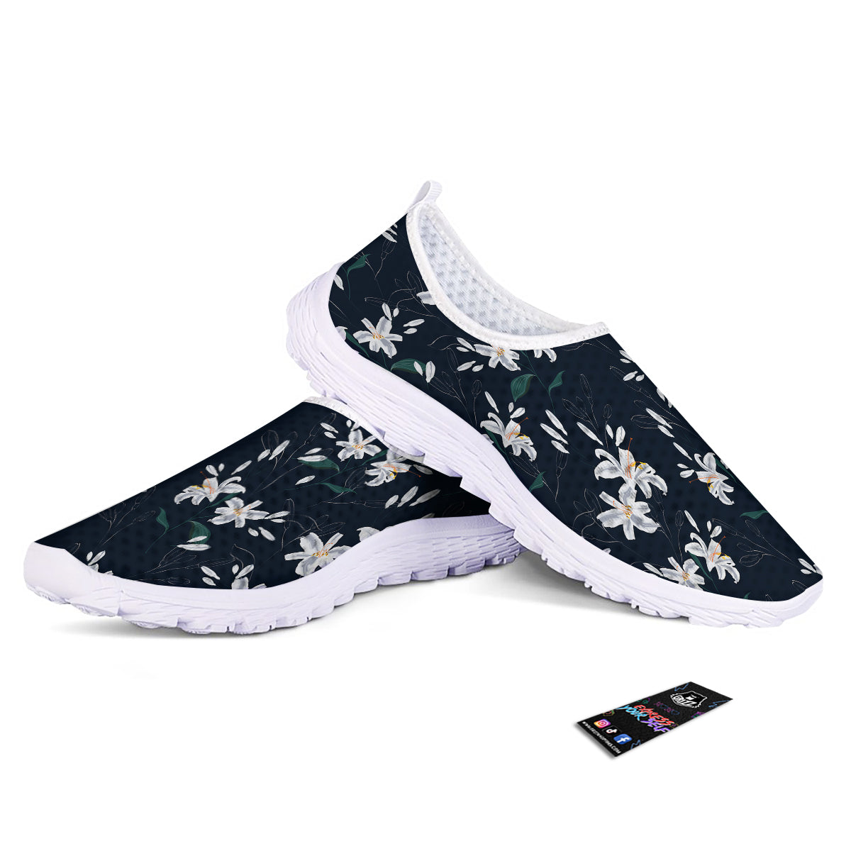 White Lily Black Print Pattern Nurse Shoes-grizzshop