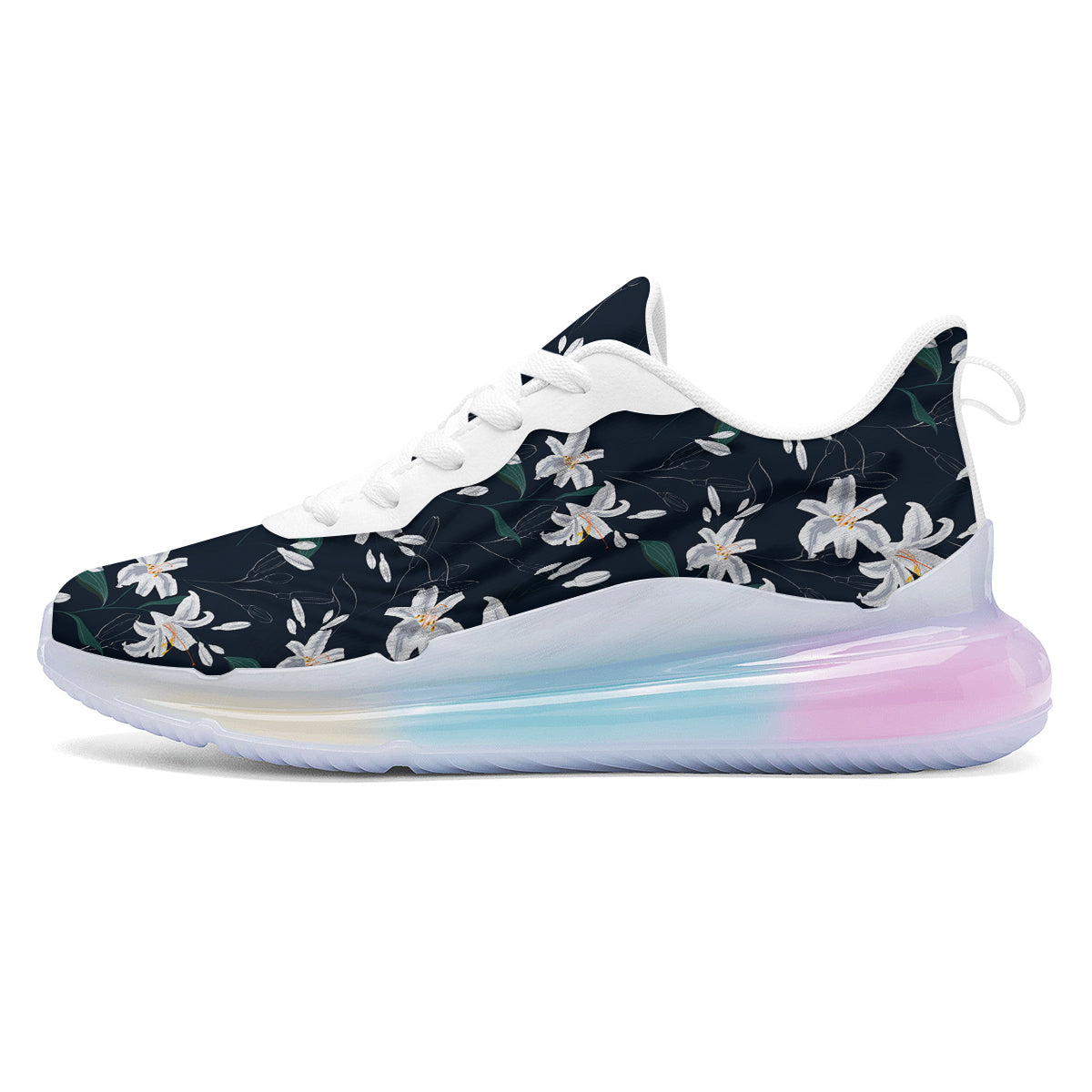 White Lily Black Print Pattern Running Sneakers-grizzshop