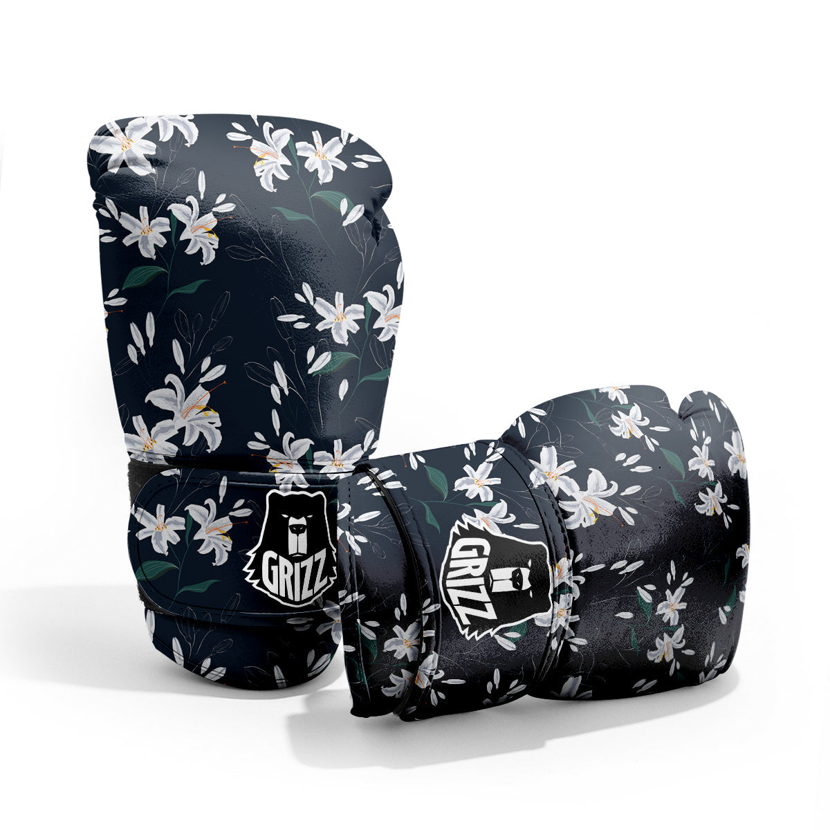 White Lily Black Print Pattern Pro Boxing Glove