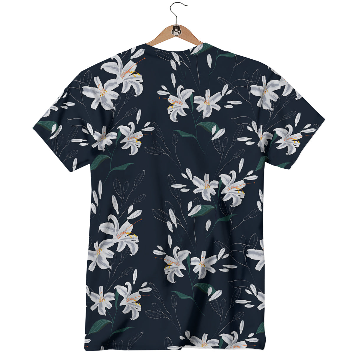 White Lily Black Print Pattern T-Shirt-grizzshop