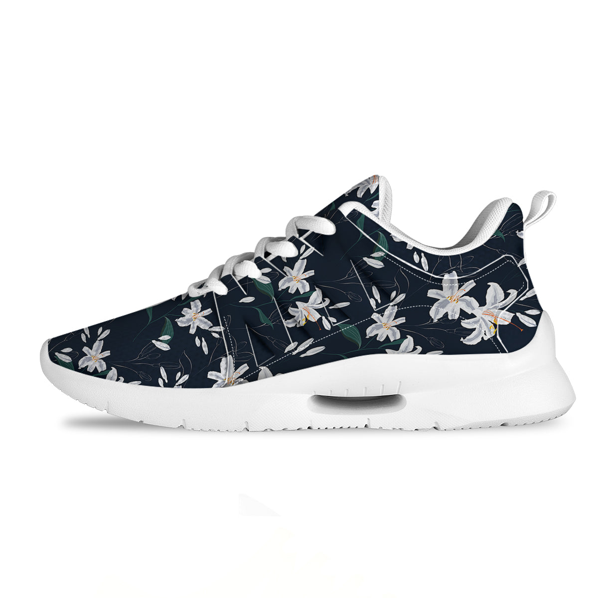 White Lily Black Print Pattern Tennis Shoes-grizzshop