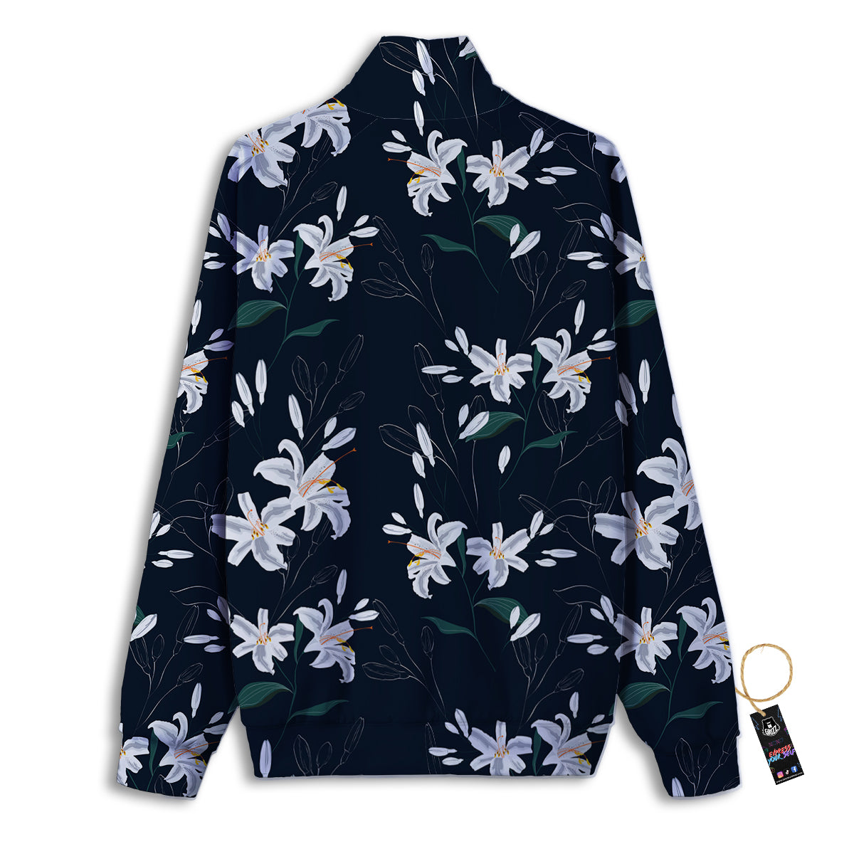 White Lily Black Print Pattern Track Jacket-grizzshop