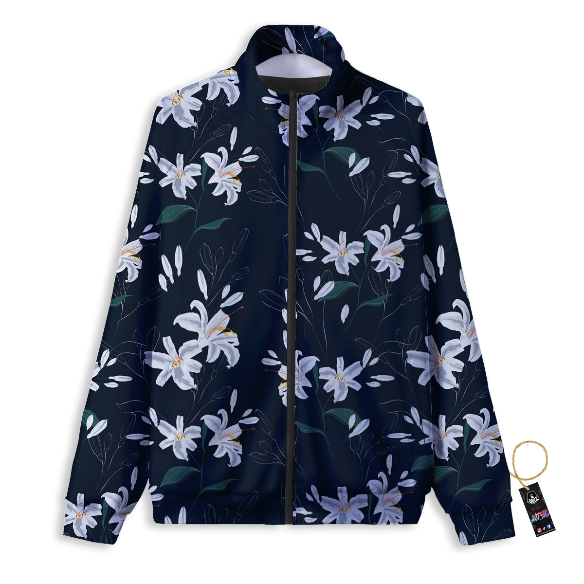 White Lily Black Print Pattern Track Jacket-grizzshop