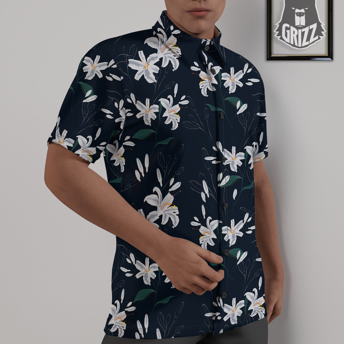 White Lily Black Print Pattern Untucked Shirts-grizzshop