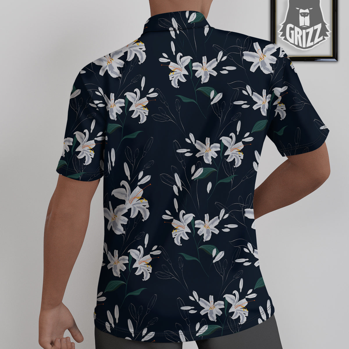 White Lily Black Print Pattern Untucked Shirts-grizzshop