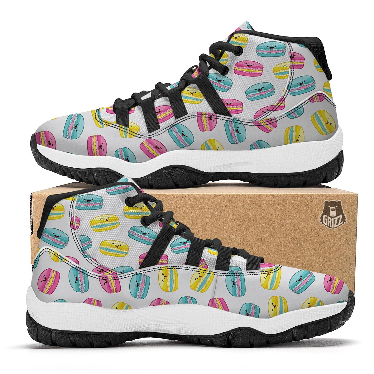 White Macaron Black Bball Shoes-grizzshop